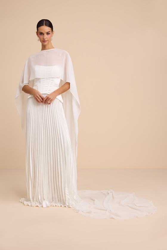 Dynora White Chiffon Veil Cape - thumbnail 3