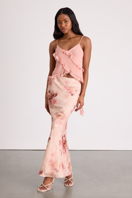 Claudia Maxi Skirt - Floral Bias Cut Skirt in Pink Floral main image 0