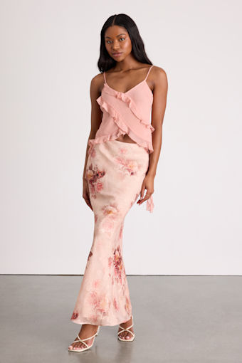 Adara Blush Floral Jacquard Slip Maxi Skirt 2
