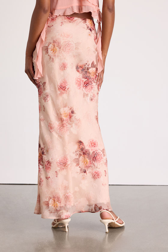 Adara Blush Floral Jacquard Slip Maxi Skirt 4