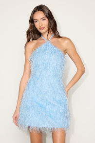 Colmar Light Blue Fringe Halter Mini Dress 1