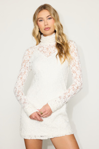 Marcy White Lace Mock Neck Mini Dress 1