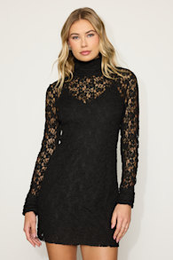 Marcy Black Lace Mock Neck Mini Dress 1