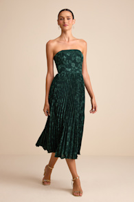 Perfectly Stunning Emerald Jacquard Strapless Midi Dress 1