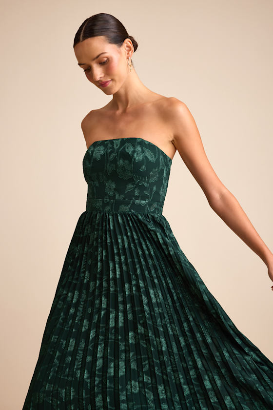 Perfectly Stunning Emerald Jacquard Strapless Midi Dress 2