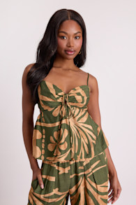 Sabo Olive and Tan Boho Print Strappy Halter Top 2