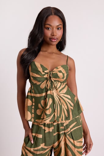Sabo Olive and Tan Boho Print Strappy Halter Top 2