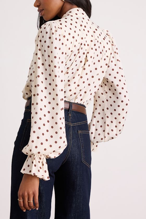 Loen Ivory Polka Dot Tie-Neck Long Sleeve Bodysuit 2