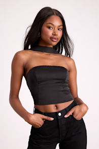Jassana Black Satin Scarf Crop Top 1