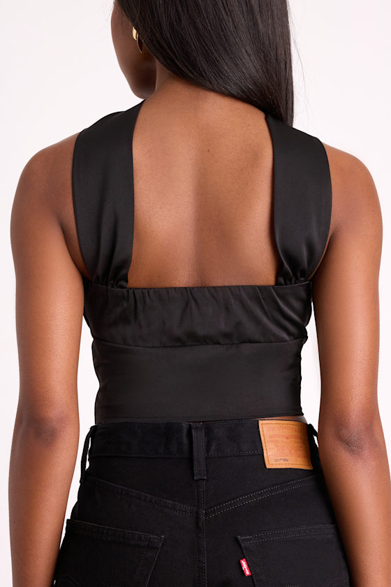 Jassana Black Satin Scarf Crop Top 2