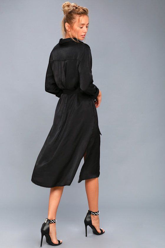 Nine to Thrive Black Long Sleeve Midi Shirt Dress 4