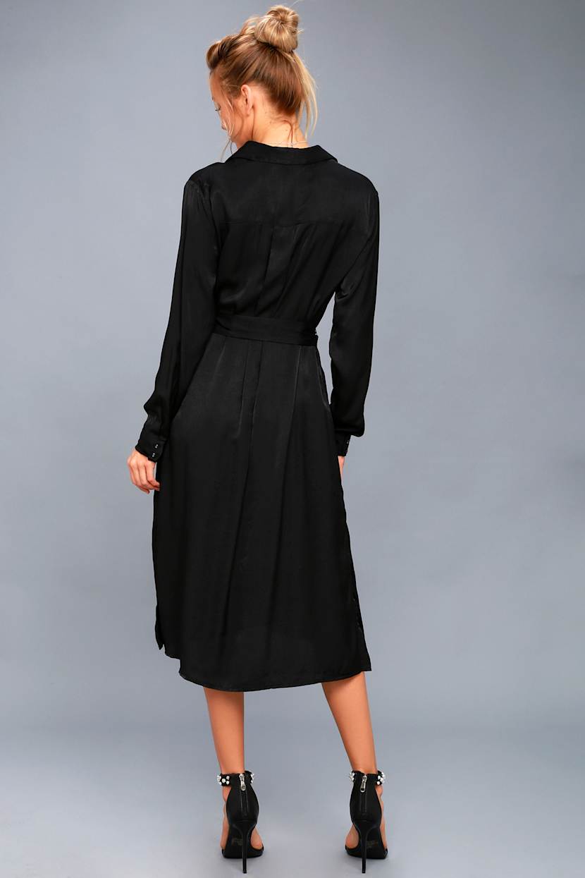 knee length dresses for ladies Cinq à Sept Kyla Long Sleeve Midi Shirtdress in Navy at Nordstrom, Size 4 main image 1