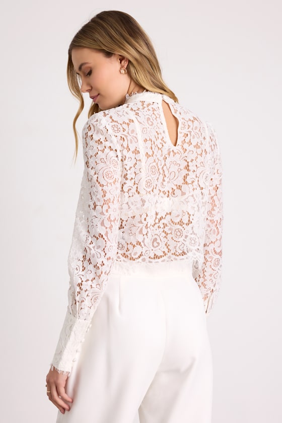 Ivory Eyelash Lace Top - Sheer Lace Top - Cropped Lace Top - Top - Image 3