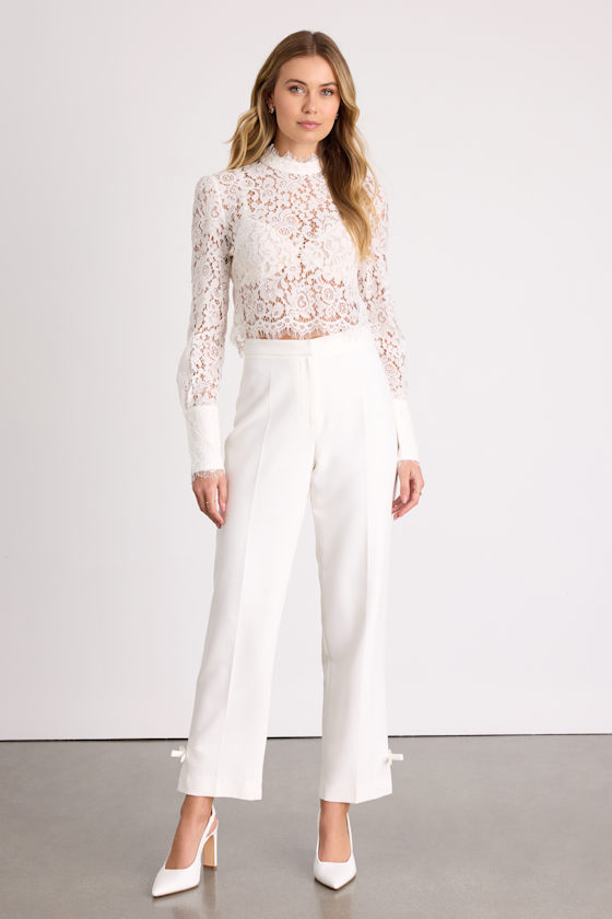 Ivory Eyelash Lace Top - Sheer Lace Top - Cropped Lace Top - Top - Image 4