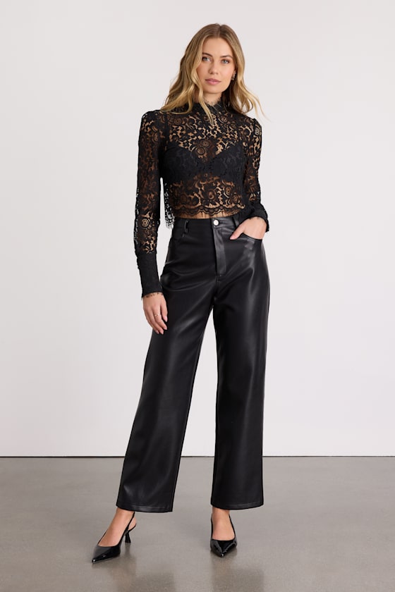 Celita Black Sheer Eyelash Lace Long Sleeve Crop Top - thumbnail 4