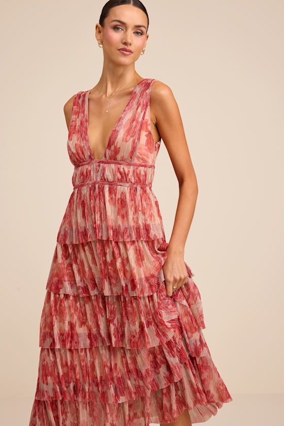 Valentia Magenta Plisse Sleeveless Tiered Midi Dress - thumbnail 2