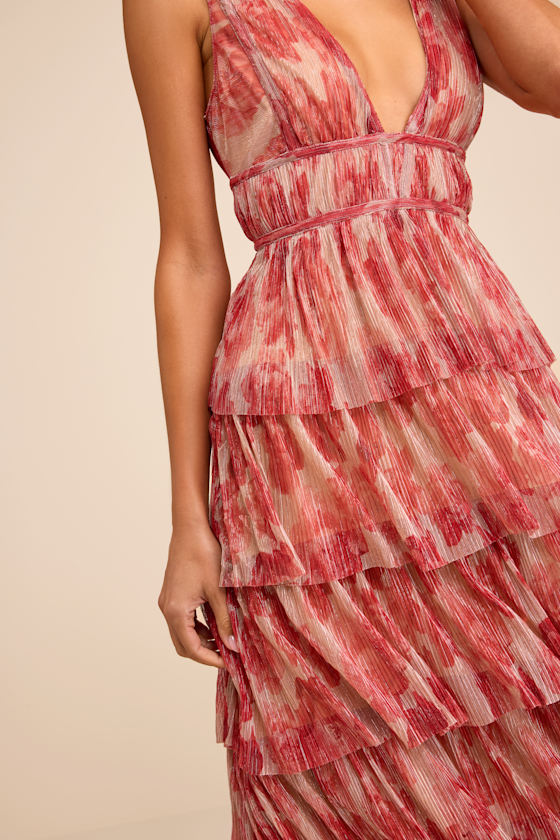 Valentia Magenta Plisse Sleeveless Tiered Midi Dress - thumbnail 5