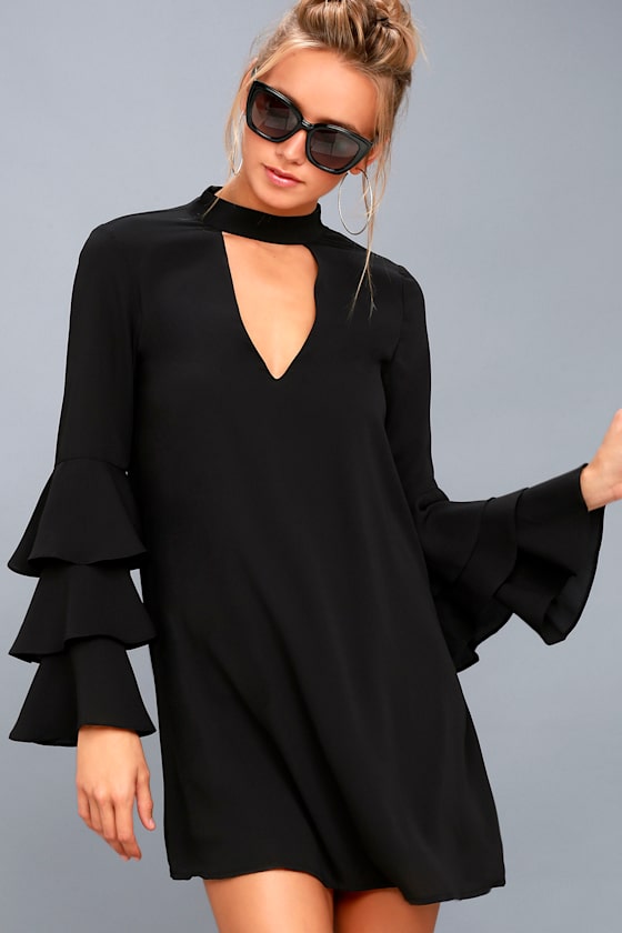 flounce sleeve shift dress