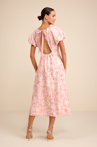 Arleth Ivory and Pink Floral Puff Sleeve Midi Dress 1