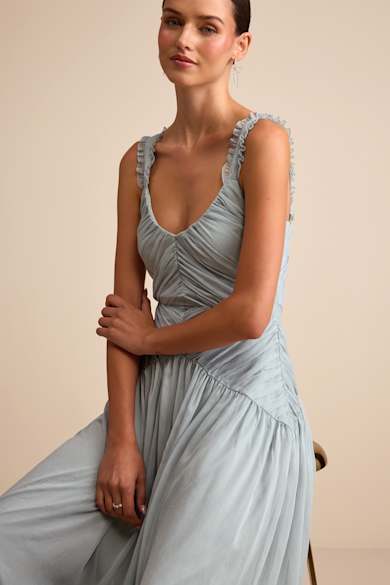 princess polly baby blue dress Rustic Wedding Dresses with Sleeves,Dusty Blue Wedding Dress Outdoor,W main image 1