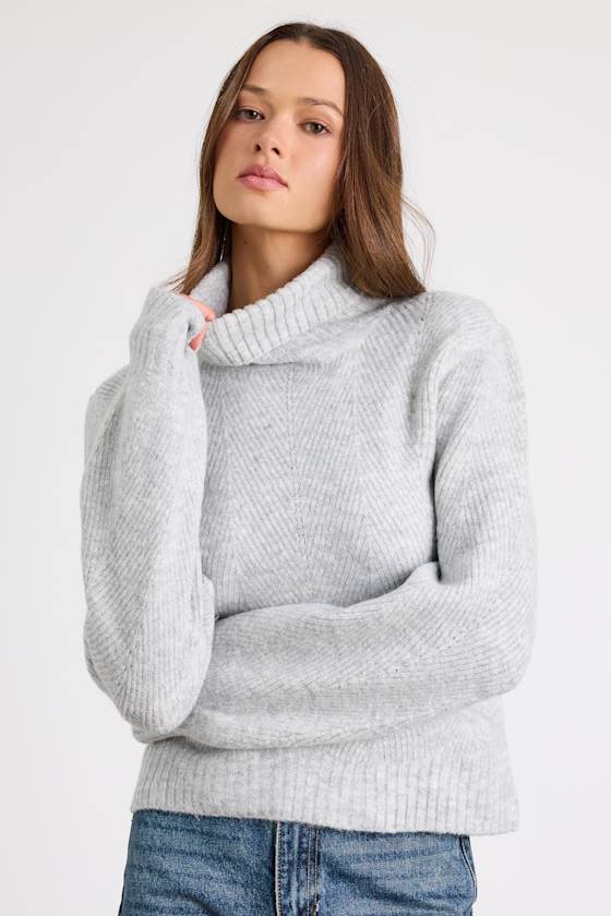 Meet Cozy Heather Grey Knit Long Sleeve Turtleneck Sweater 1