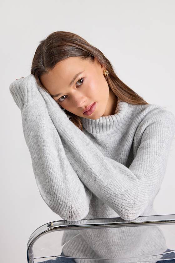 Meet Cozy Heather Grey Knit Long Sleeve Turtleneck Sweater 2