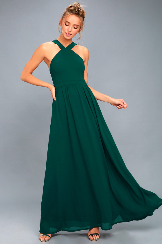 Beautiful Forest Green Dress - Maxi Dress - Halter Dress - Lulus