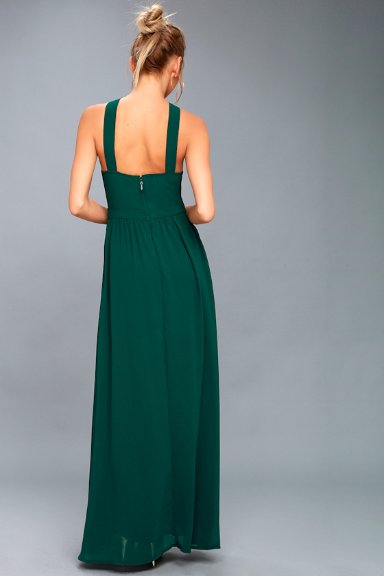 dreamy romance forest green backless maxi dress