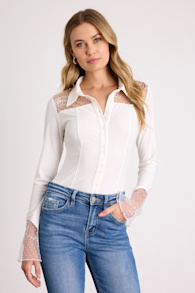 Wynette Ivory Sheer Embroidered Button-Up Top 1