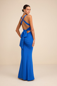 Cazy Royal Blue Jersey Knit Twist-Front Maxi Dress 1