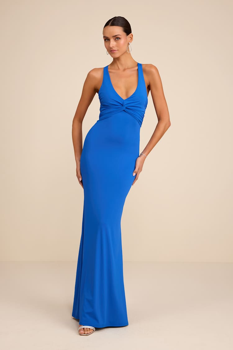 front twist dress in blue Poipu Blue Malia Hawaiian Dress with Flutter Sleeves S / Blue main image 0