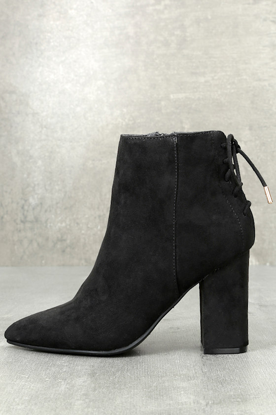 Amaia Black Suede Lace-Up Ankle Booties 1