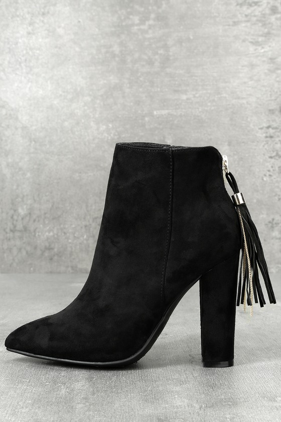 black suede bootie block heel
