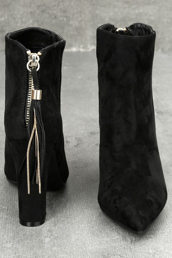 black suede pointed booties