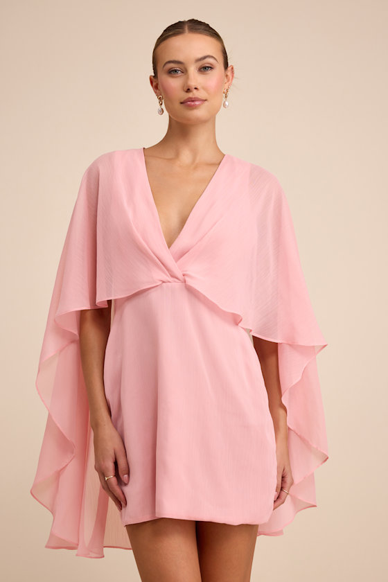 Light Pink Mini Dress - Cape Mini Dress - Plunging Mini Dress - Lulus
