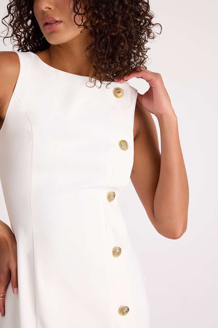 White Sleeveless Dress - Boat Neck Dress - Side-Button Dress - Lulus White Sleeveless Dress - Boat Neck Dress - Side-Button Dress - Lulus