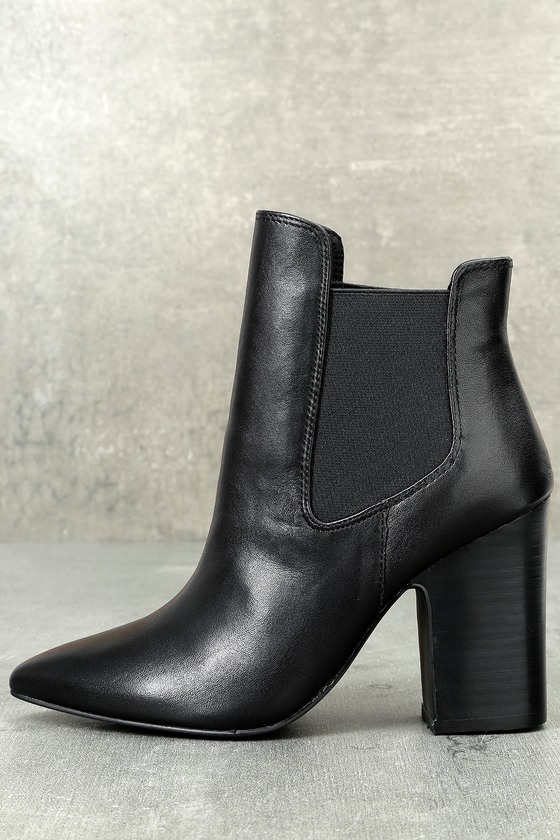 Starlight Black Leather Pointed Toe Ankle Booties