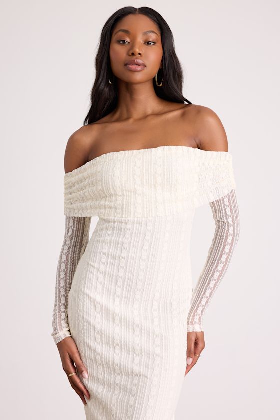Cream Lace Maxi Dress - OTS Maxi Dress - Long Sleeve Lace Dress