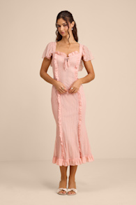 Aviara Light Pink Lace Ruffled Flutter Sleeve Midi Dress 1