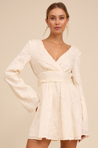 Catarina Ivory Embroidered Sequin Long Sleeve Mini Dress 1