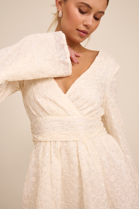 Catarina Ivory Embroidered Sequin Long Sleeve Mini Dress 2