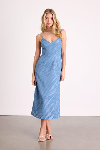 Derisa Slate Blue Textured Burnout Slip Midi Dress 1