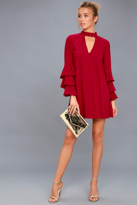 Aesthetic Aspirations Red Flounce Sleeve Shift Dress 2