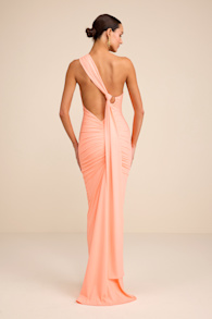 Cressida Peach Slinky Knit One-Shoulder Mermaid Maxi Dress 1