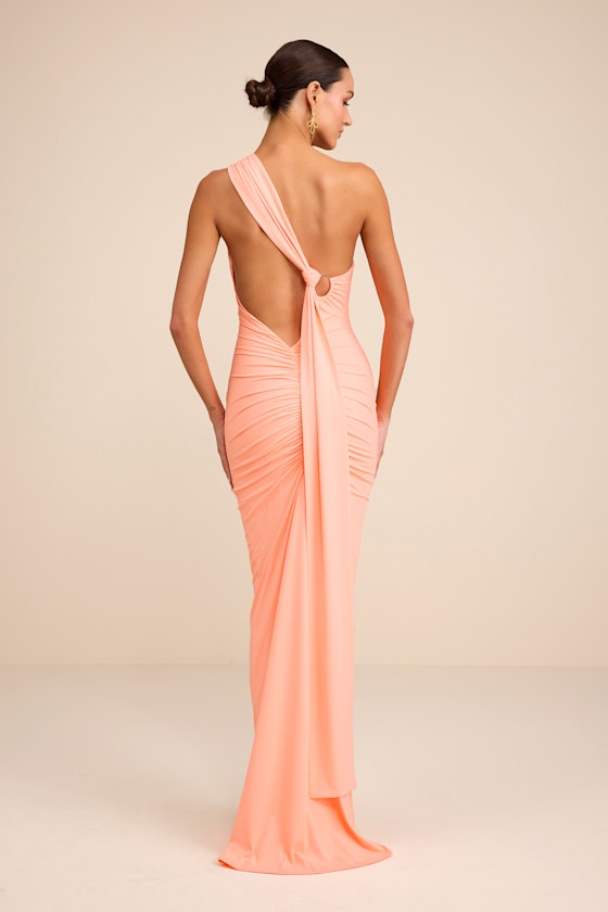 Cressida Peach Slinky Knit One-Shoulder Mermaid Maxi Dress 1