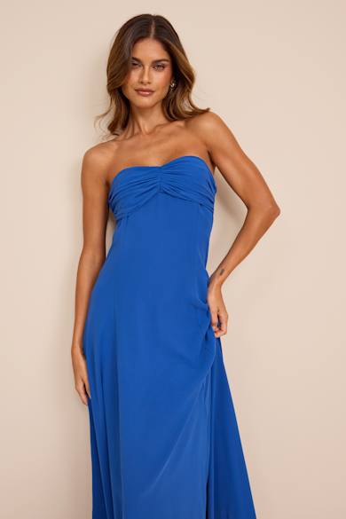 dress like a blues musician Ankle Length Strapless A-Line Dark Navy Wedding Guest Dress, Dark_Navy / L