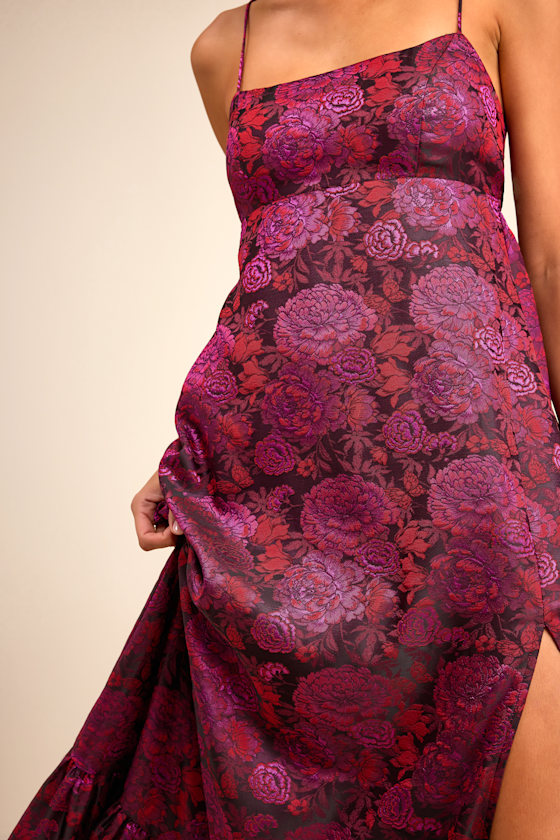 Jasiel Burgundy Jacquard Lace-Up Tiered Maxi Dress 2