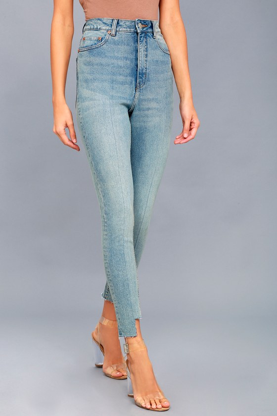 light blue high waisted ripped jeans