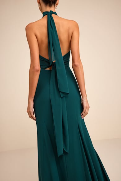 maxi emerald green satin dress Satin Off The Shoulder Maxi Dress - Emerald Green main image 0