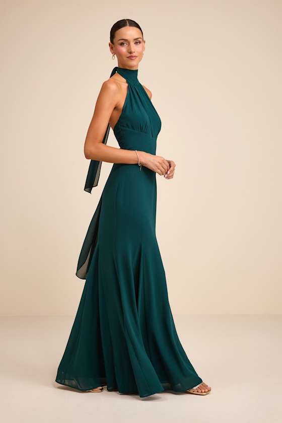 Miselle Emerald Green Halter Maxi Dress - thumbnail 5